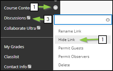 the drop down menu and the link for hiding links